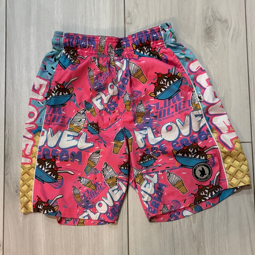FLOVEL Kids Surf Print Shorts - Pink and Yellow